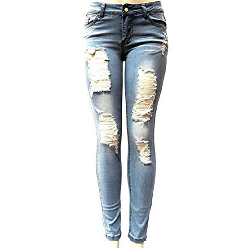 Autumn White Hole Skinny Ripped Jeans Women Jeggings Cool Denim